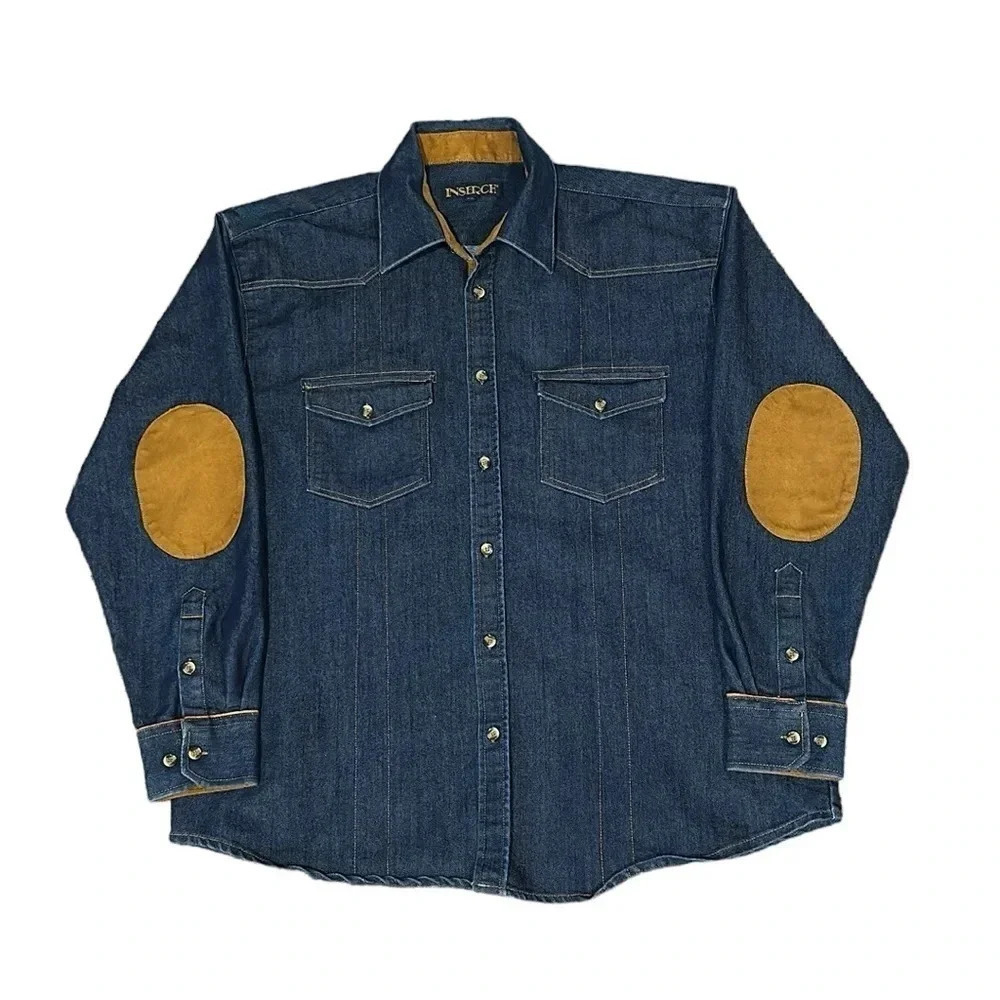 Inserch Mens Long Sleeve Button Down Denim Shirt Size 2XL Western Casual Wear